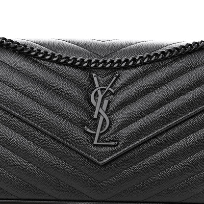 Saint Laurent Grain De Poudre Matelasse Chevron Monogram Monochrome Chain Wallet Black 7 of 10