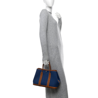 Hermes Toile Militaire Vache Country Garden Party Tote 30 Bleu France Gold 2 of 10