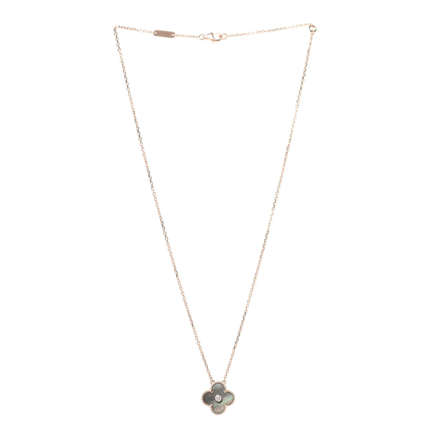 18K Rose Gold Diamond Grey Mother of Pearl Vintage Alhambra Pendant Necklace