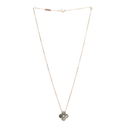 Van Cleef & Arpels 18K Rose Gold Diamond Grey Mother of Pearl Vintage Alhambra Pendant Necklace 3 of 6