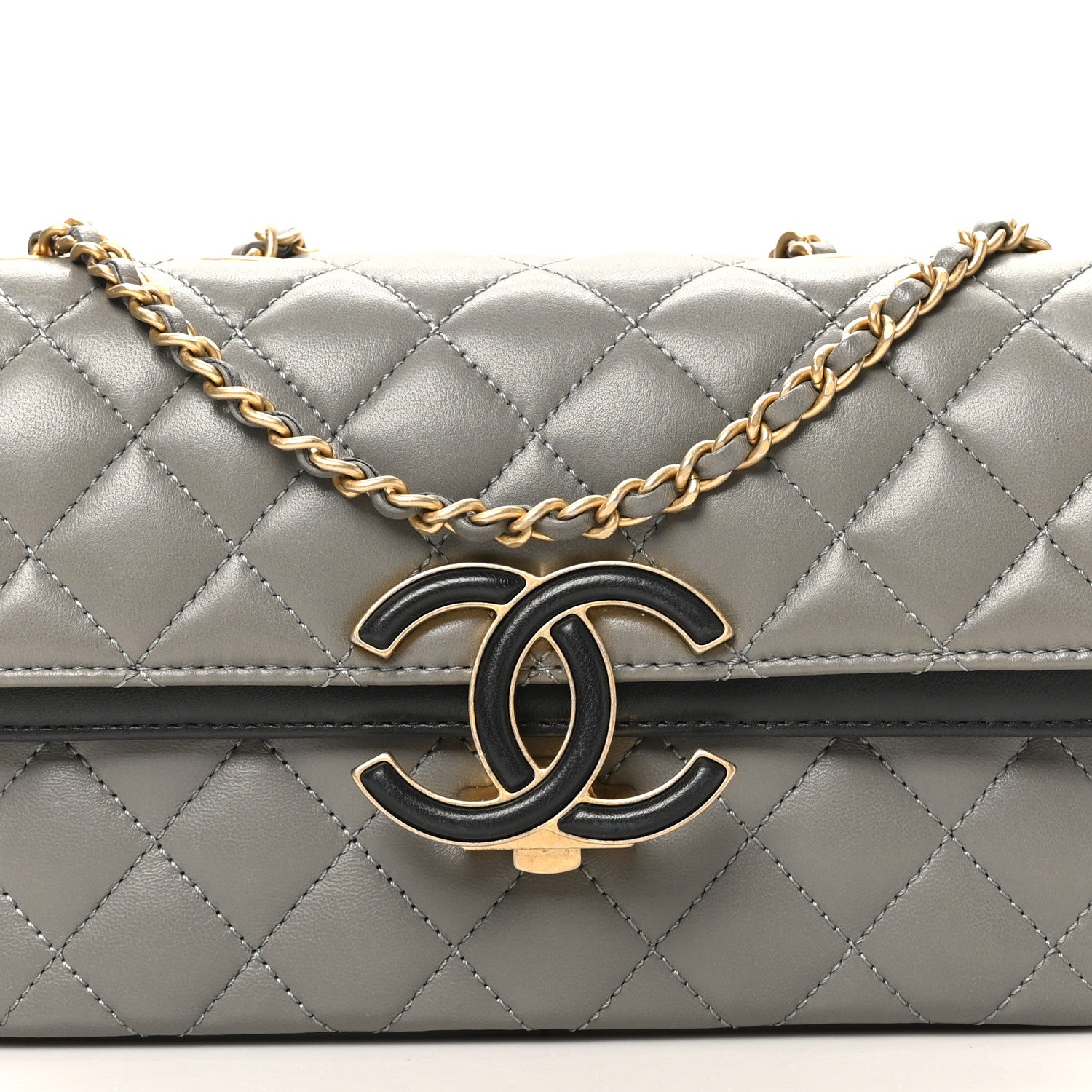Chanel Lambskin Quilted Small CC Chic Flap Grey Dark Navy 8 of 10