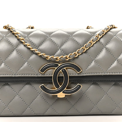 Chanel Lambskin Quilted Small CC Chic Flap Grey Dark Navy 8 of 10