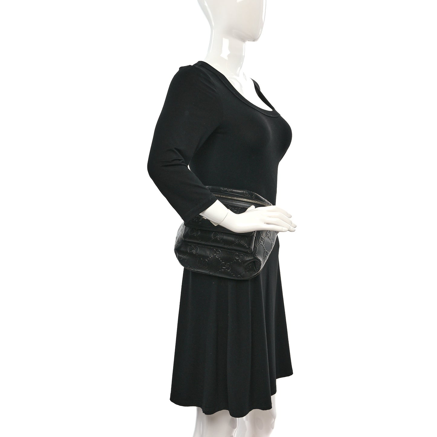 Calfskin GG Tennis Embossed Pocket Belt Bag Black