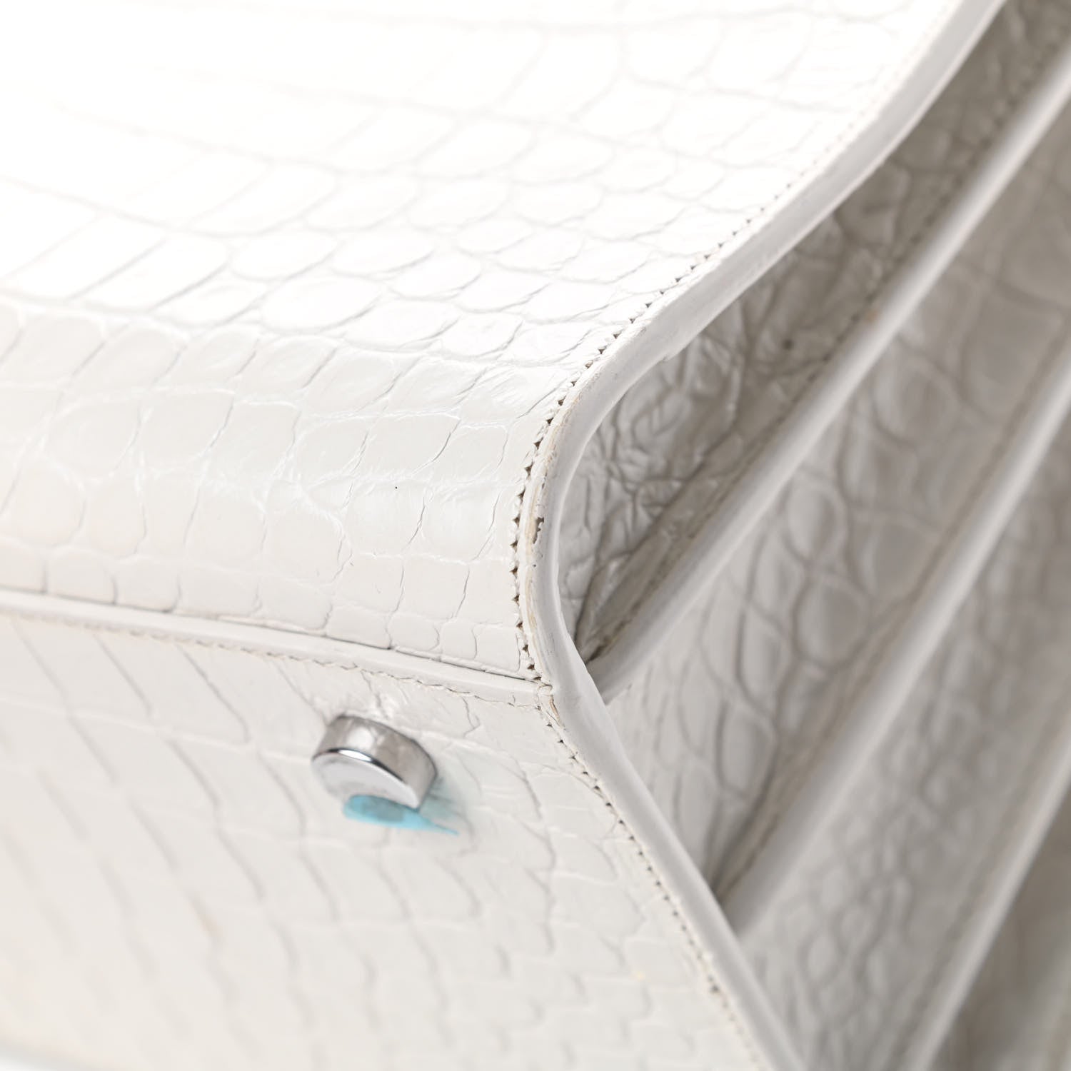Saint Laurent Calfskin Crocodile Embossed Small Sac De Jour White Souffle 10 of 19