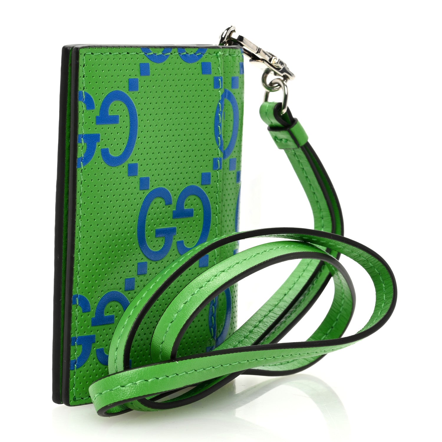 Gucci Calfskin GG Tennis Bi-Color Embossed Card Case Joy Green Joy Blue 3 of 6