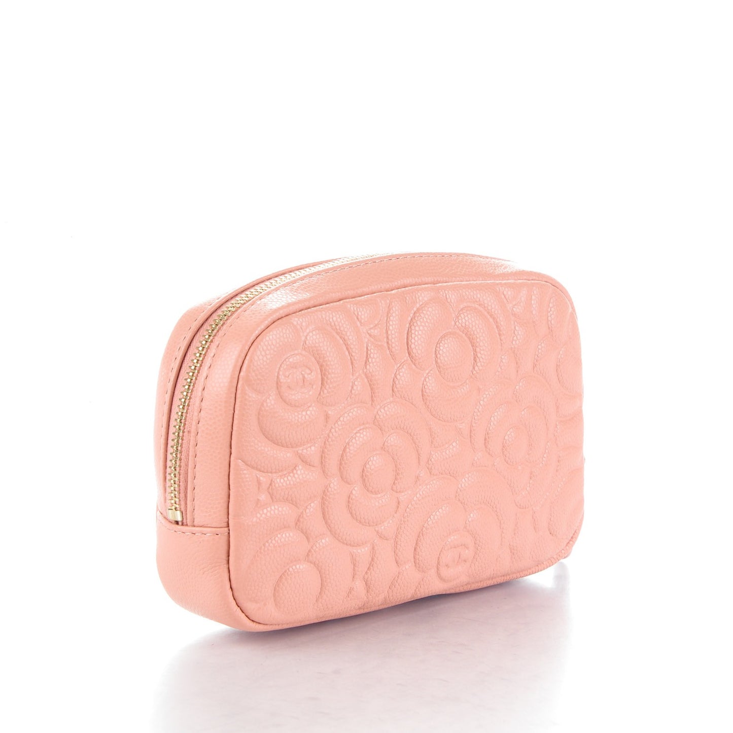 Caviar Camellia Embossed Small Cosmetic Case Nude