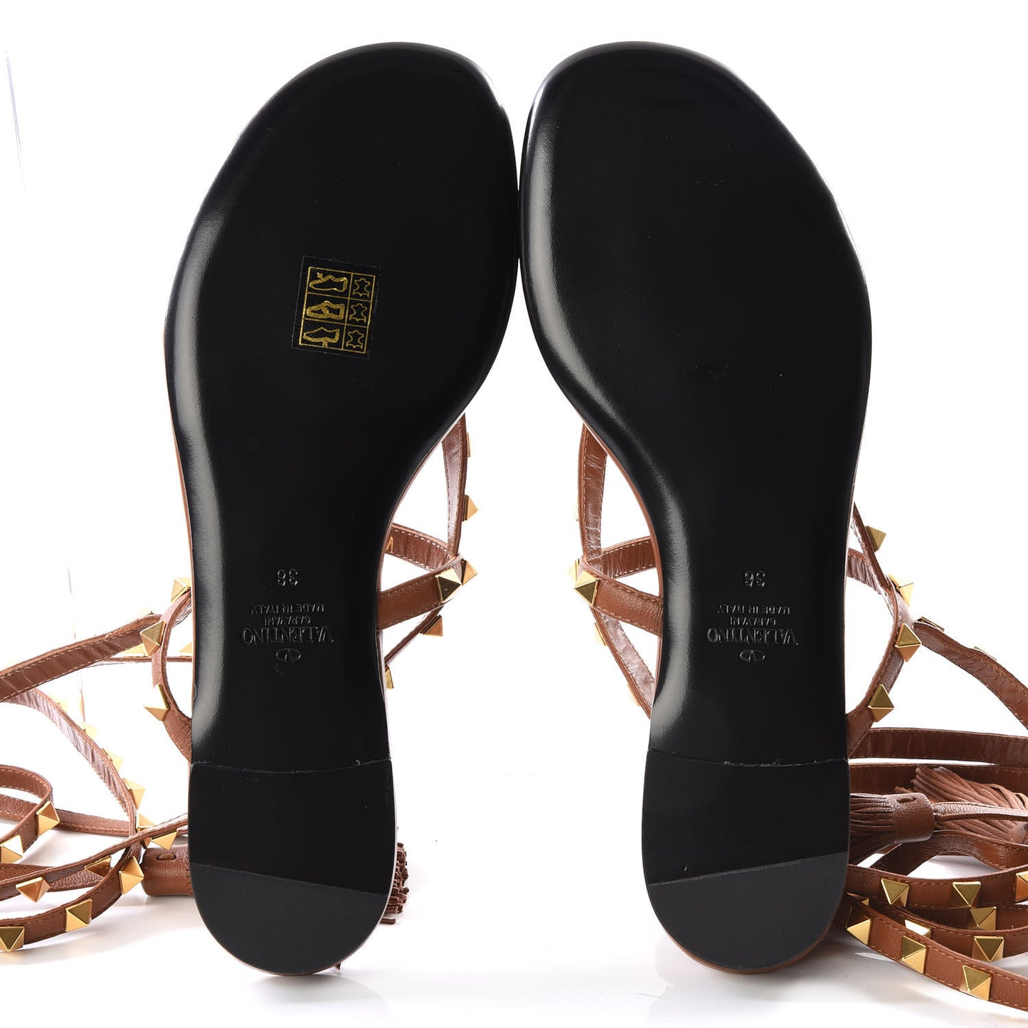 Calfskin Rockstud Flair Ankle Wrap Flat Sandals 38 Selleria