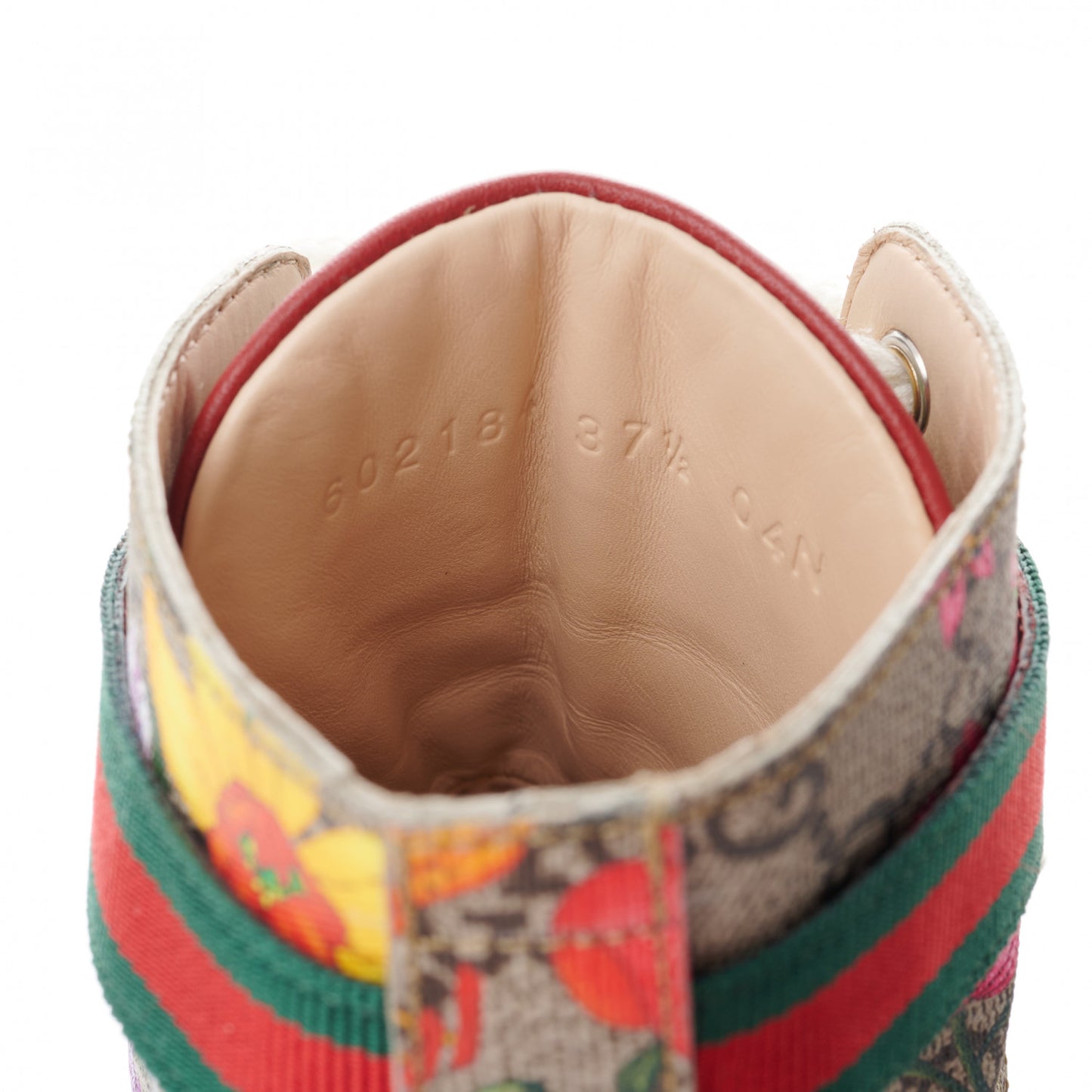 GG Supreme Monogram Flora Lace Up Combat Ankle Boots 37.5 Beige Multicolor Red