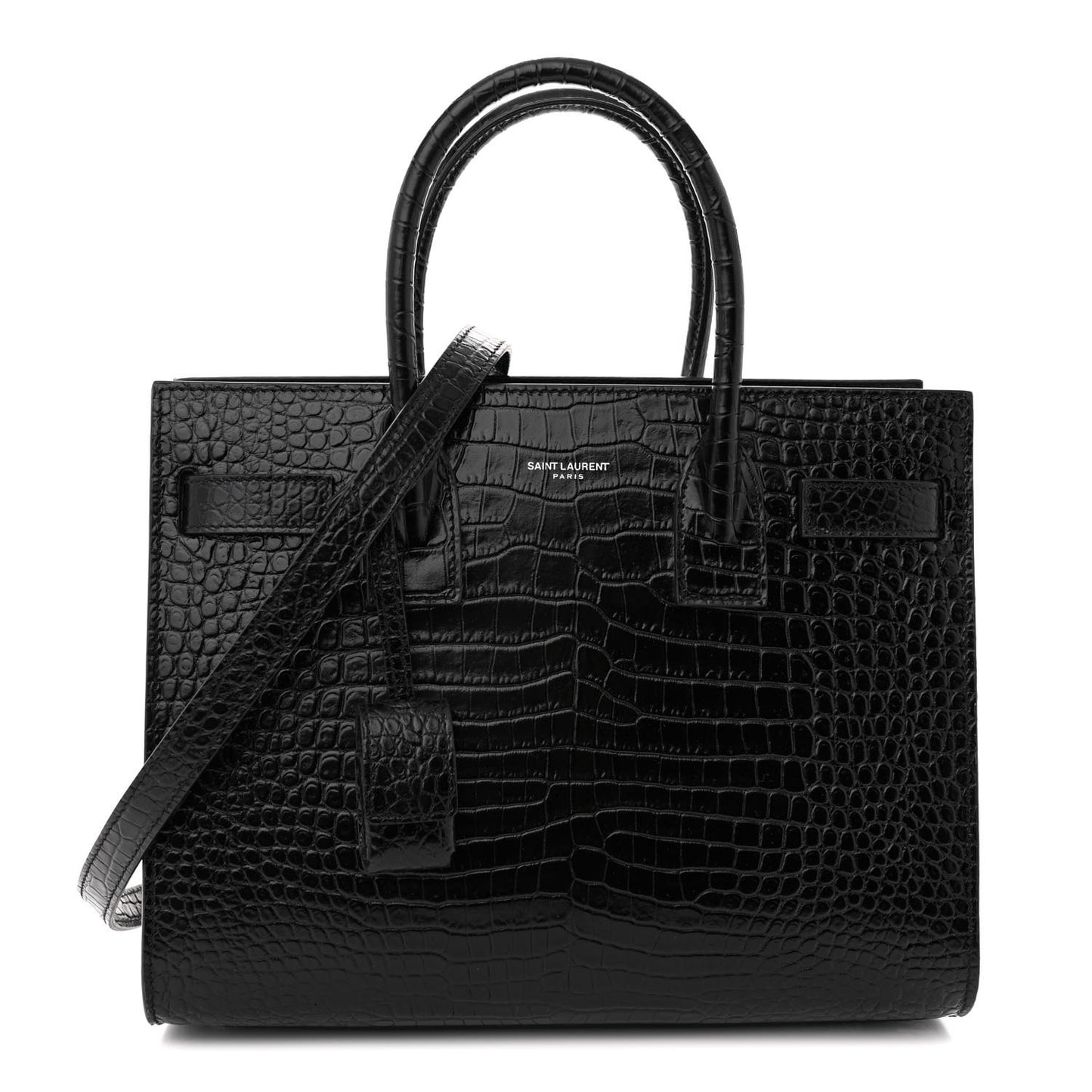 Calfskin Crocodile Embossed Baby Sac De Jour Black