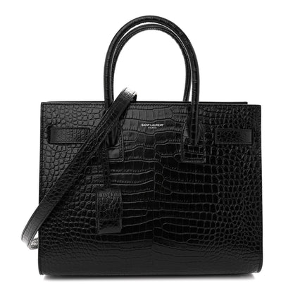 Saint Laurent Calfskin Crocodile Embossed Baby Sac De Jour Black 1 of 12