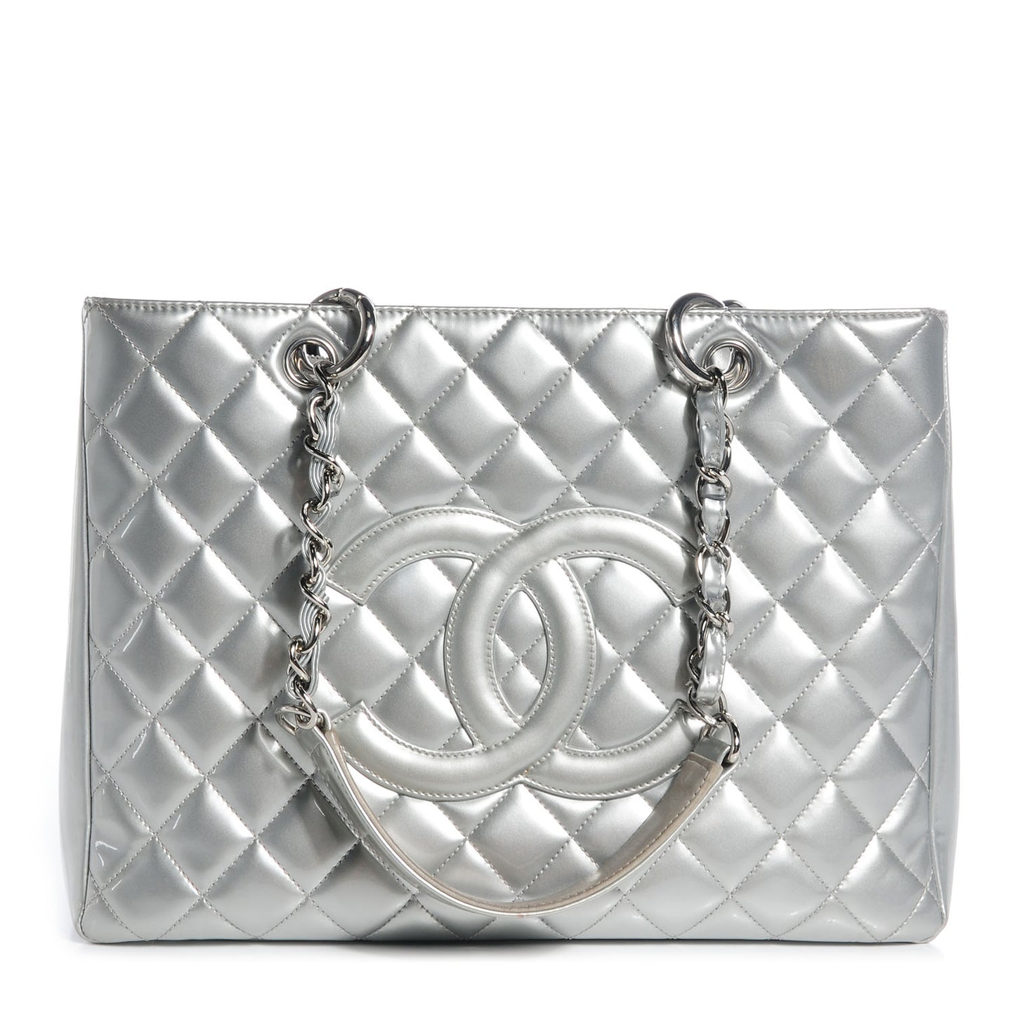 Patent Leather GST Grand Shopping Tote Silver