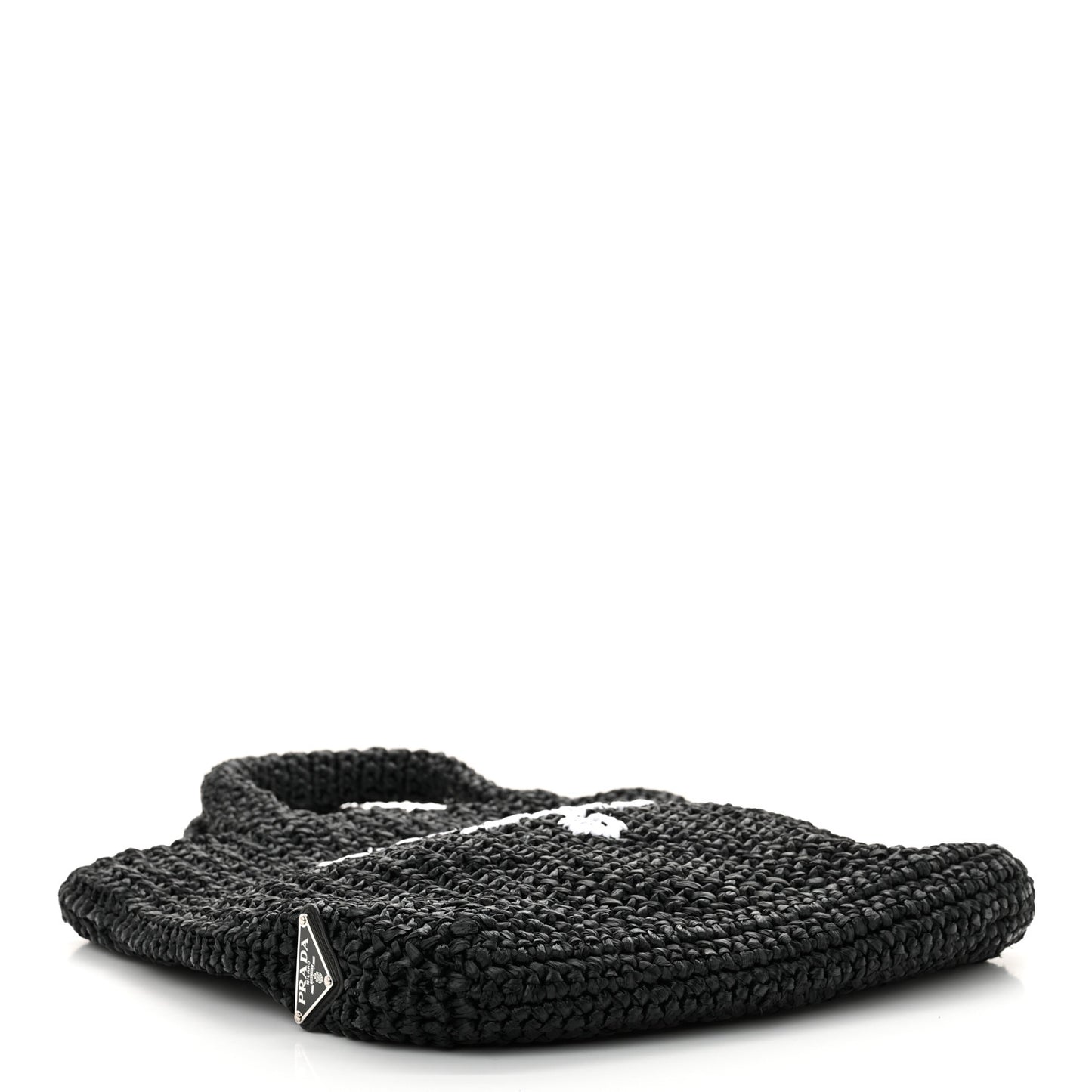 Yarn Raffia Effect Crochet Small Logo Tote Black