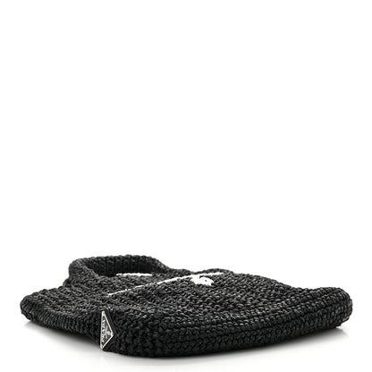 Prada Yarn Raffia Effect Crochet Small Logo Tote Black 4 of 10