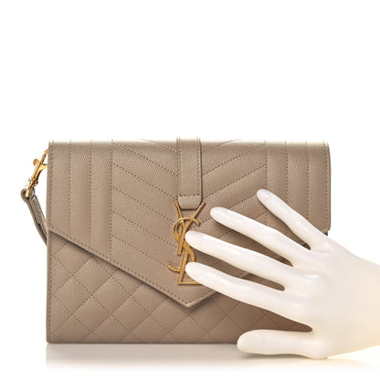 Saint Laurent Grain De Poudre Textured Mixed Matelasse Triquilt Monogram Clutch Dark Beige 2 of 10