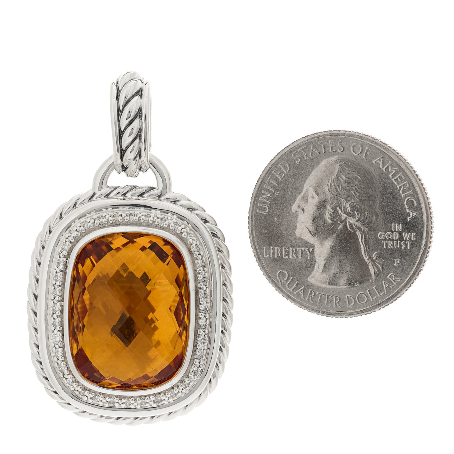 Sterling Silver Diamond Citrine 20mm Albion Enhancer Pendant