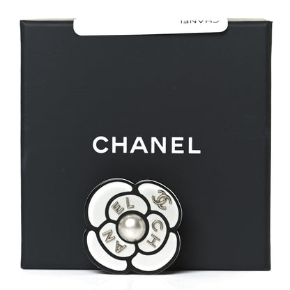 Chanel Resin Pearl Camellia Brooch White Black 4 of 4