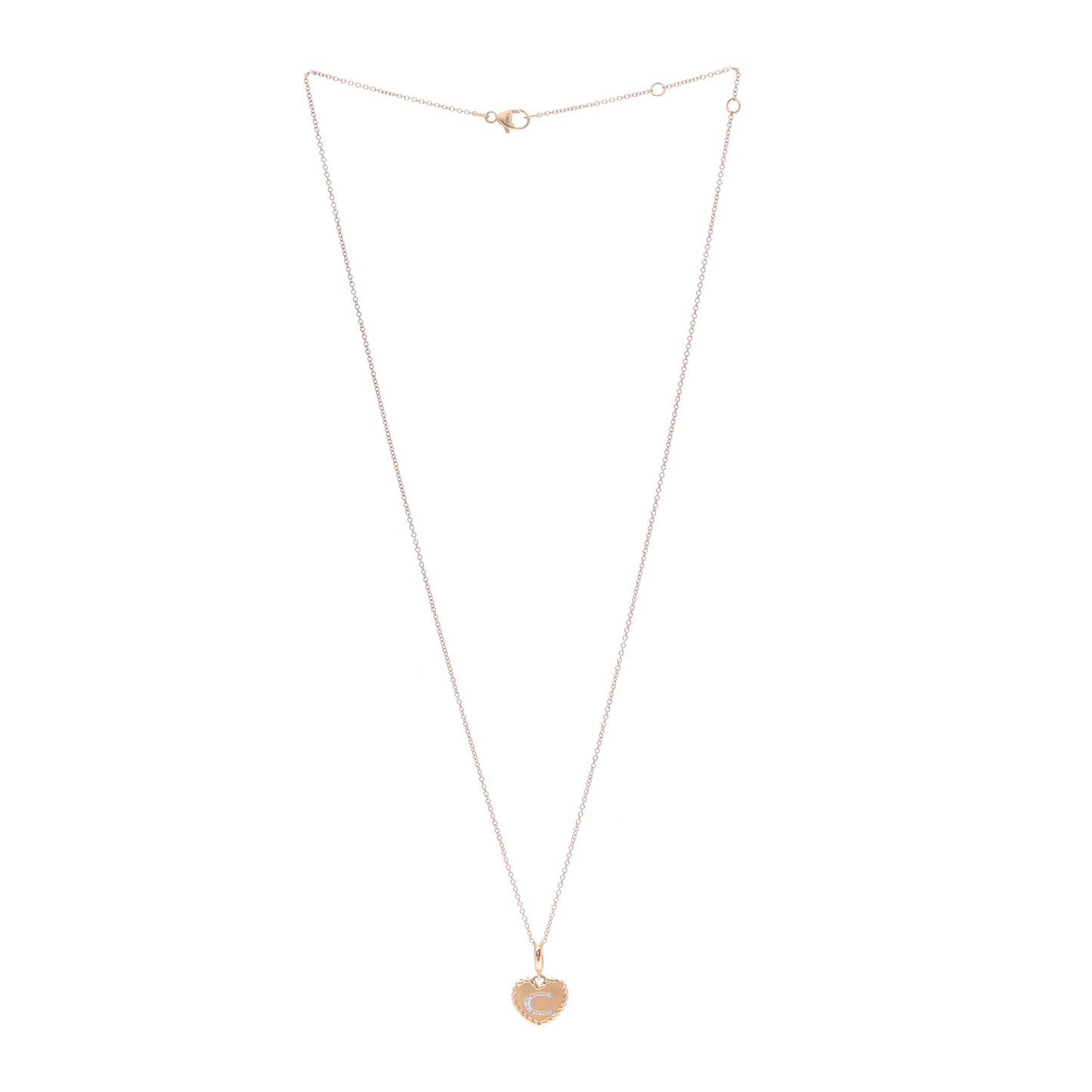 18K Yellow Gold Diamond Heart Initial C Charm Necklace