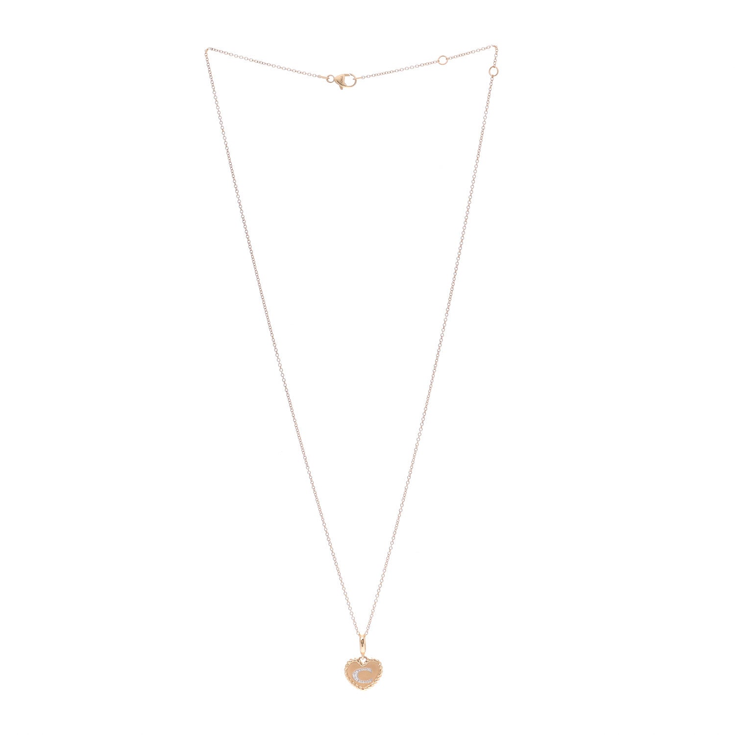 David Yurman 18K Yellow Gold Diamond Heart Initial C Charm Necklace 3 of 6