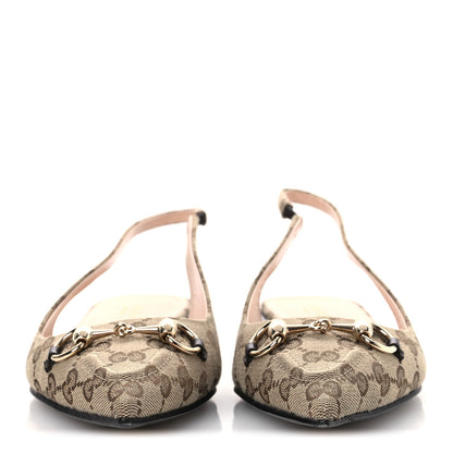 Gucci Monogram Horsebit Womens Slingback Ballet Flat 40.5 Beige Ebony Cocoa 3 of 11