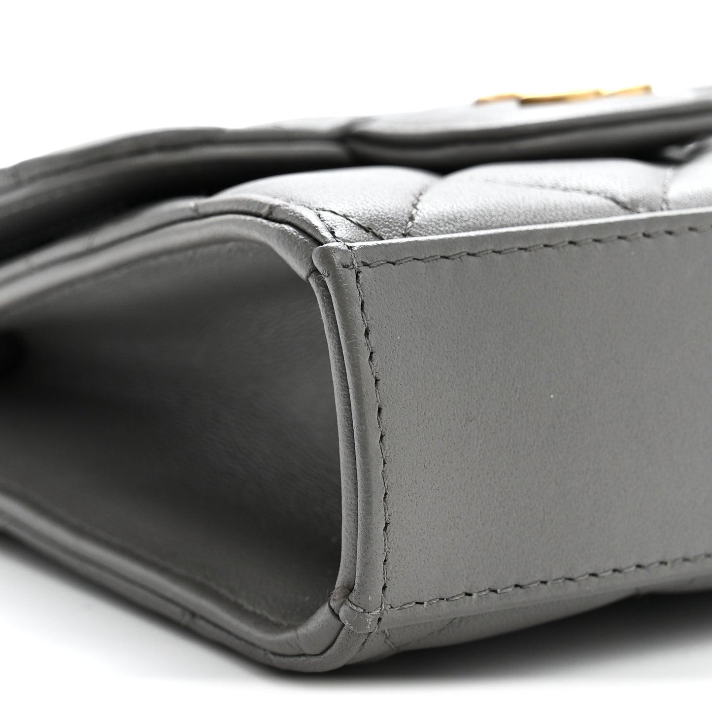 Lambskin Quilted Metal Top Handle Flap Clutch With Chain Grey