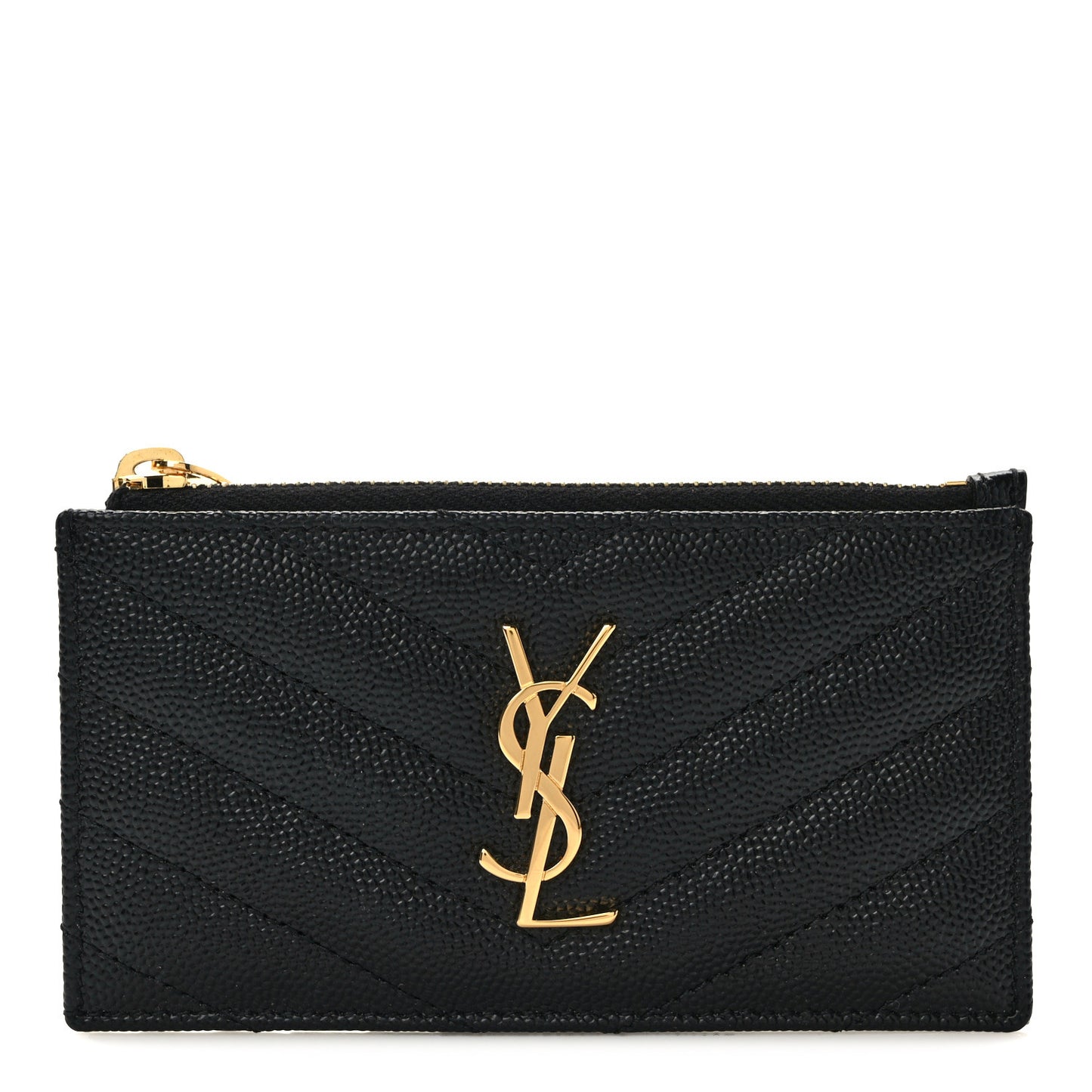 Grain De Poudre Matelasse Chevron Monogram Fragments Zippered Card Case Black