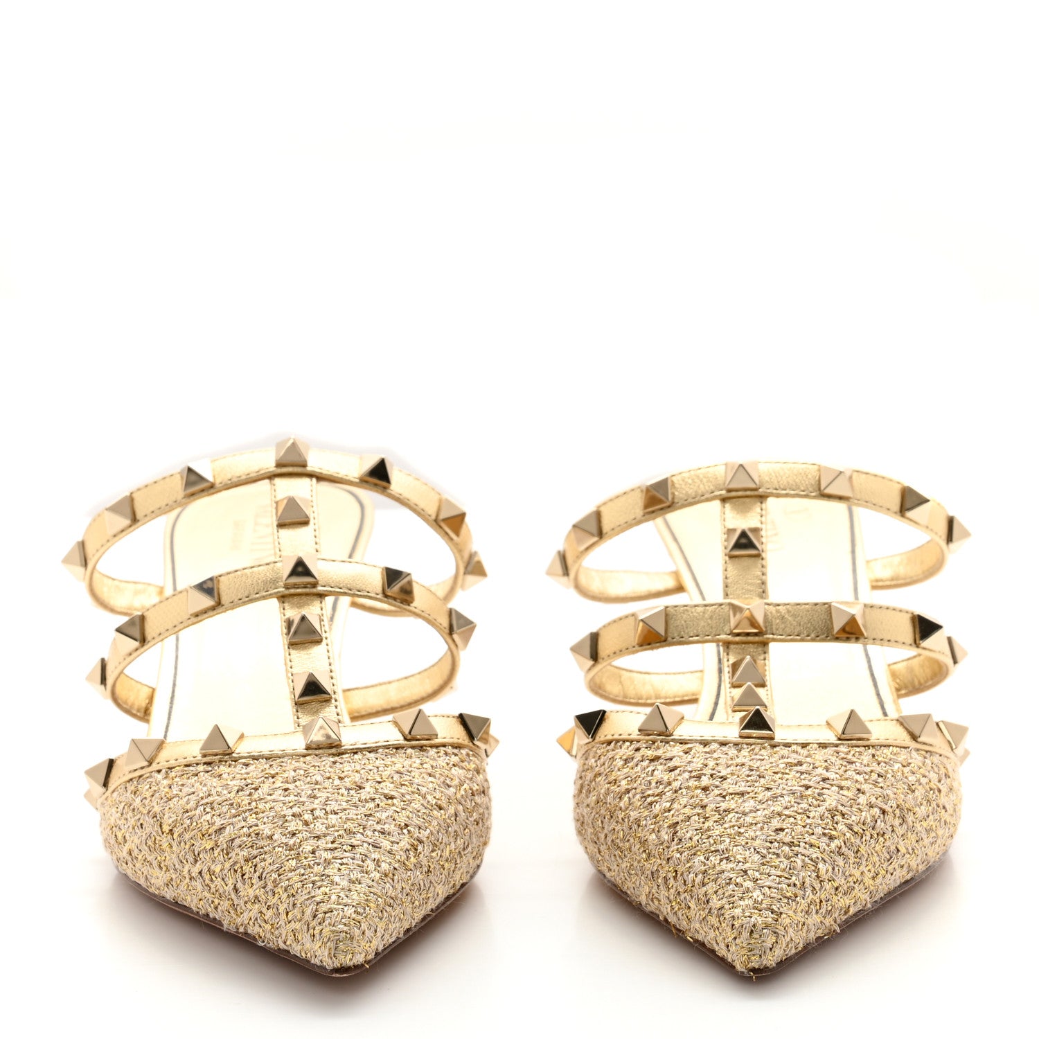 Valentino Garavani Metallic Boucle Calfskin Rockstud 50mm Cage Mules 37 Gold 2 of 9