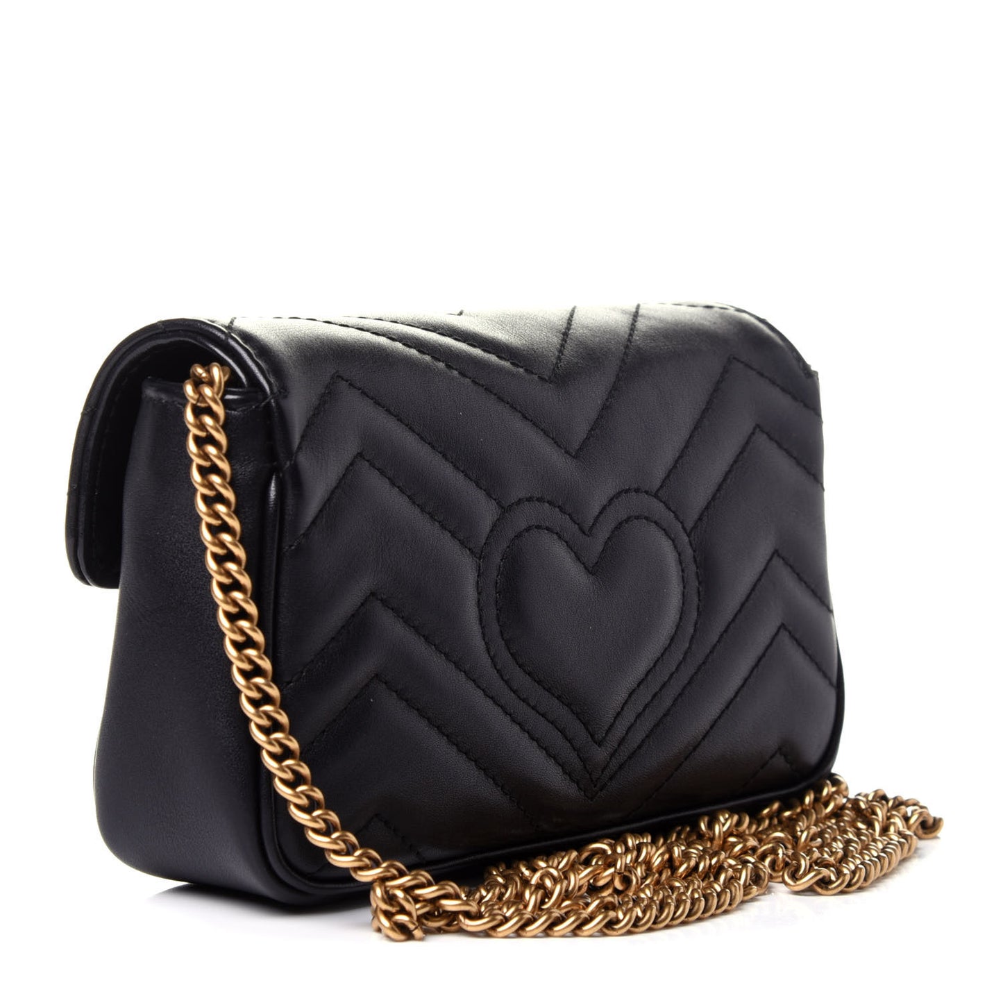 Calfskin Matelasse Super Mini GG Marmont Shoulder Bag Black