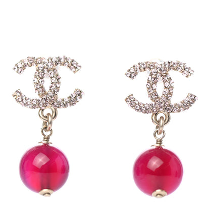 Chanel Crystal Bead CC Drop Earrings Pink Silver 1 of 4