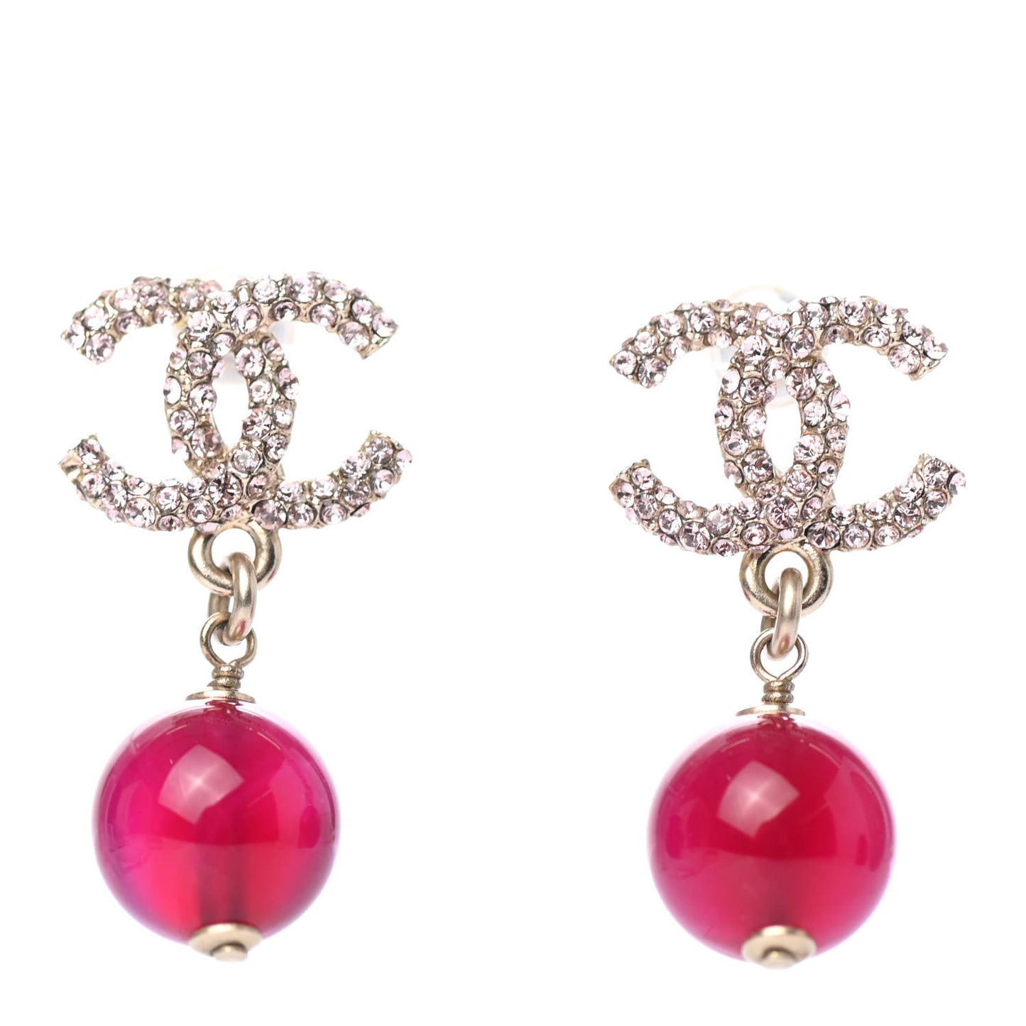 Crystal Bead CC Drop Earrings Pink Silver