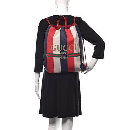 Gucci Canvas Logo Sylvie Stripe Drawstring Backpack Red 2 of 12