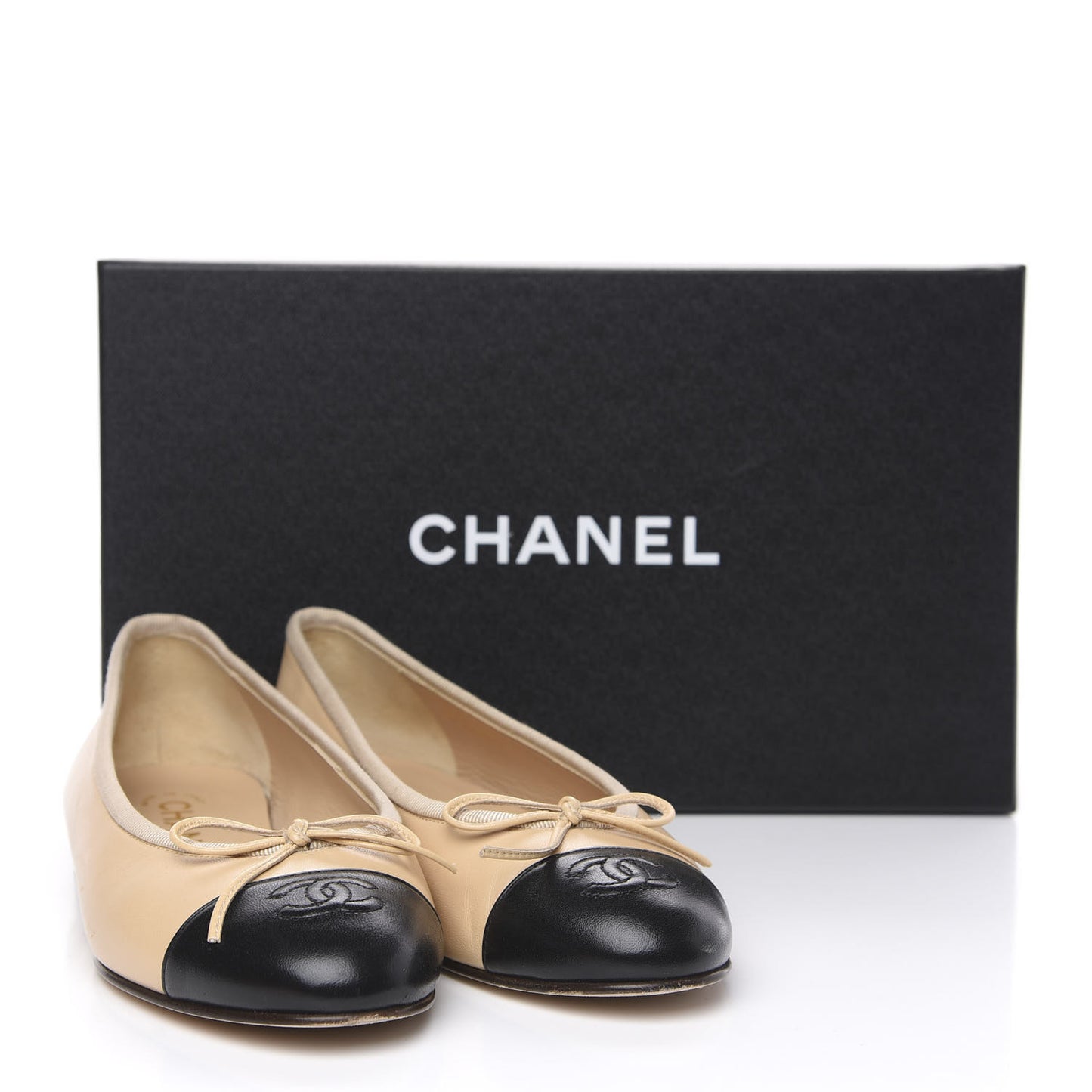Lambskin Cap Toe CC Ballerina Flats 36.5 Beige Black