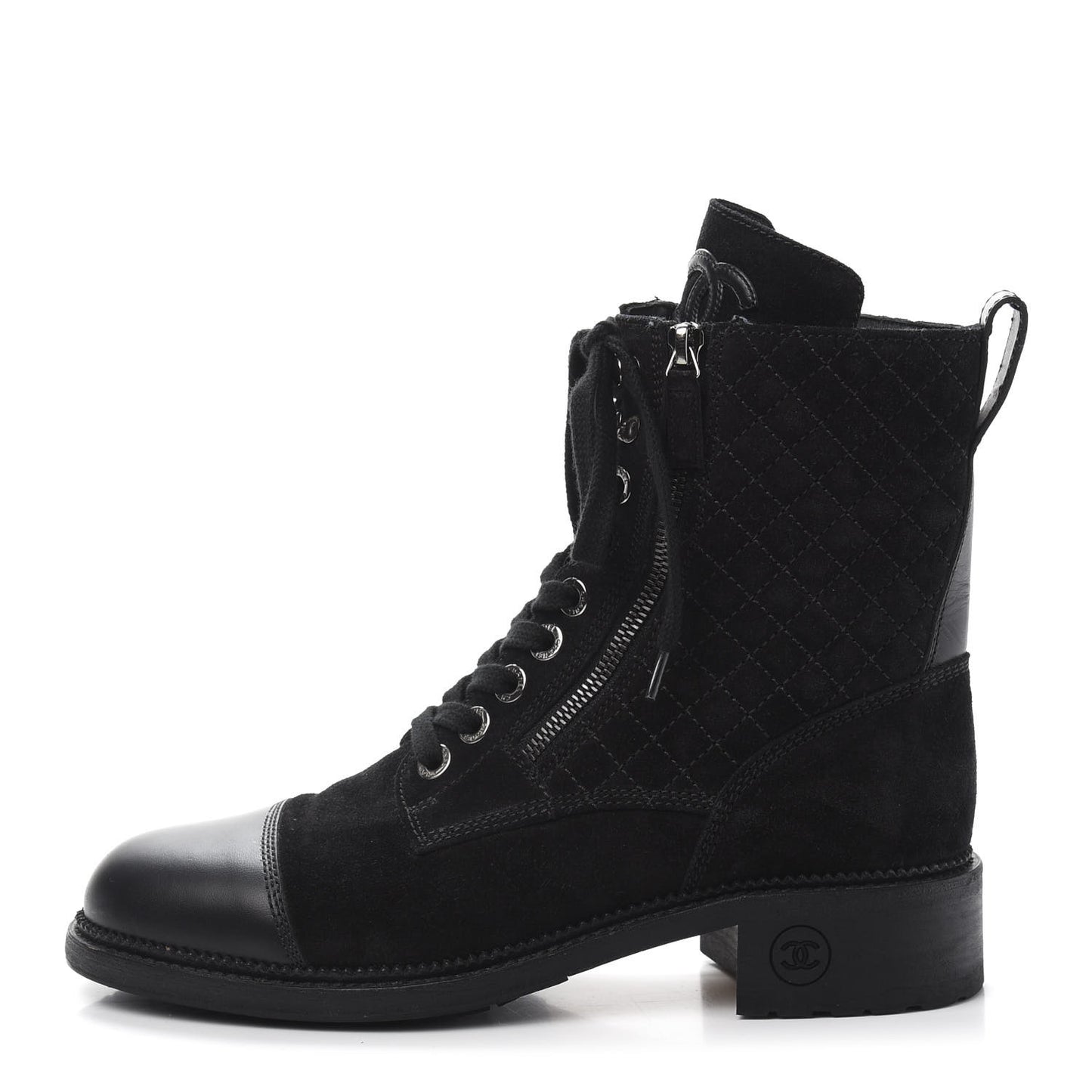 Suede Quilted CC Lace Up Combat Boots 41 Black