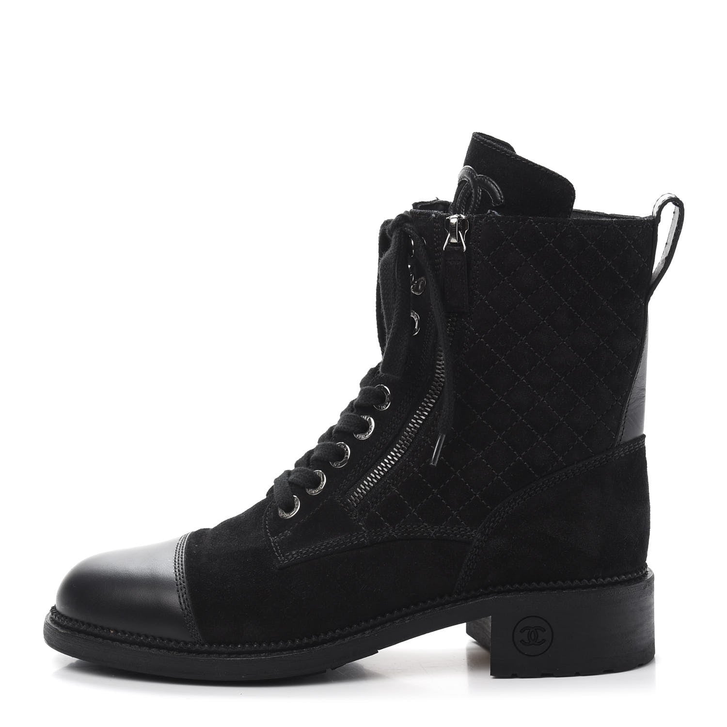 Chanel Suede Quilted CC Lace Up Combat Boots 41 Black 1 of 8