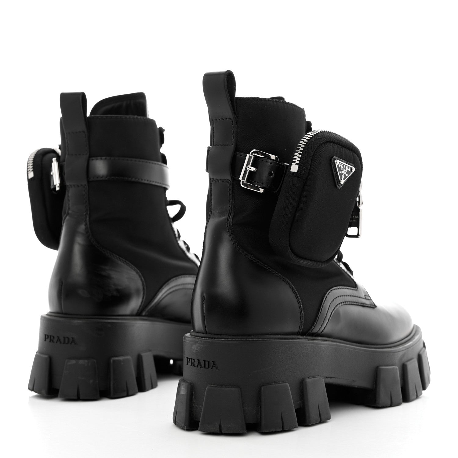 Prada Spazzolato Rois Nylon Metal Triangle Logo Monolith Pouch Pocket 55mm Boots 39 Black 4 of 13
