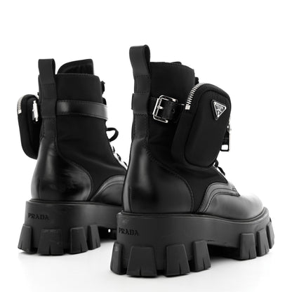 Prada Spazzolato Rois Nylon Metal Triangle Logo Monolith Pouch Pocket 55mm Boots 39 Black 4 of 13