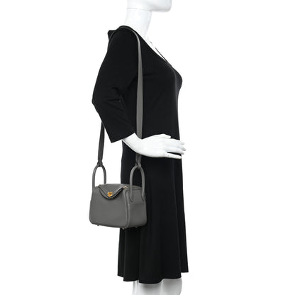Hermes Taurillon Clemence Mini Lindy 20 Gris Meyer 2 of 11