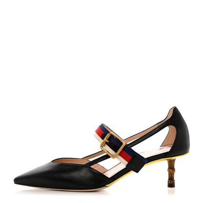 Gucci Malaga Kid Grosgrain Sylvie Web Bamboo Mules 35.5 Black 1 of 10