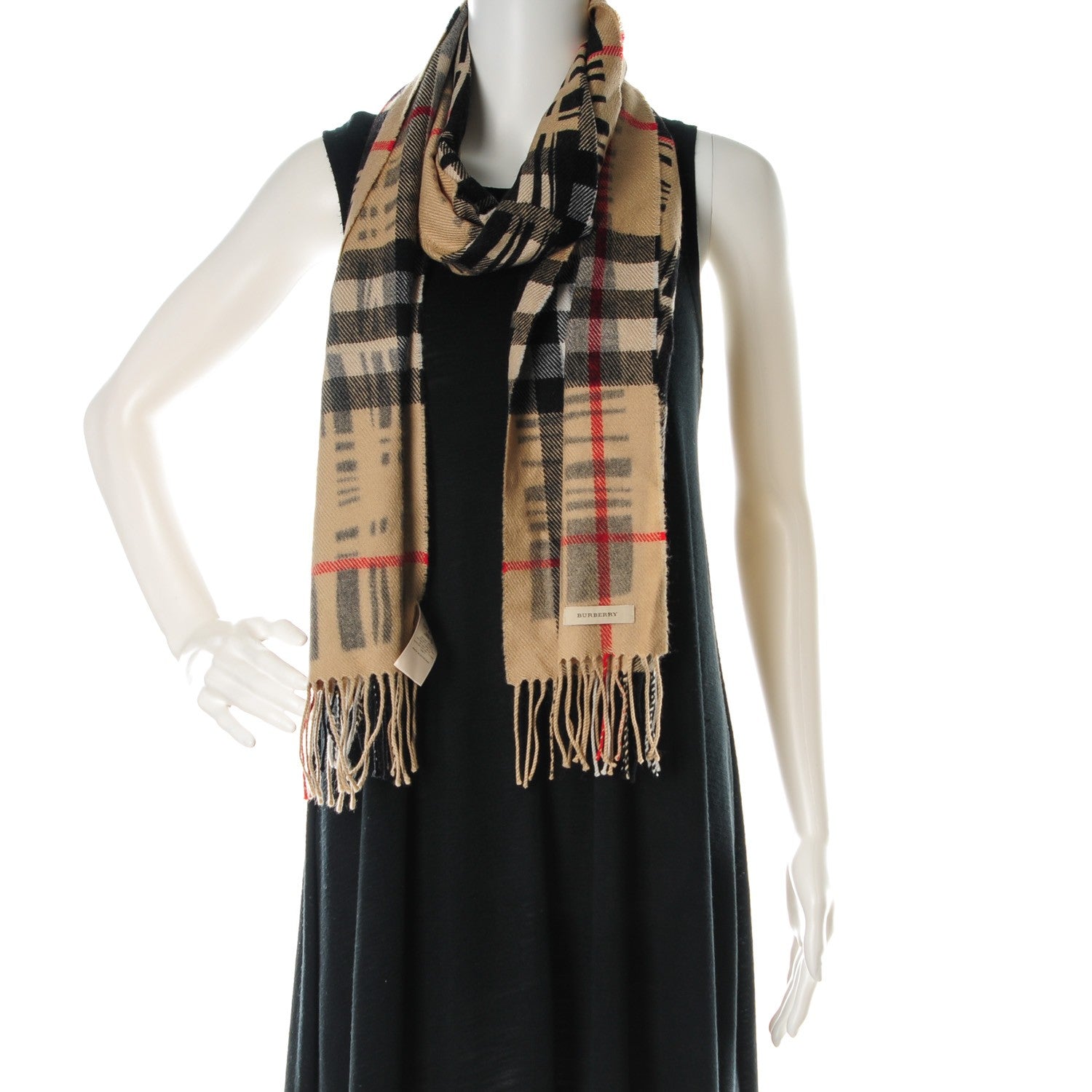 Burberry Merino Wool Check Printed Scarf Camel 2 of 6