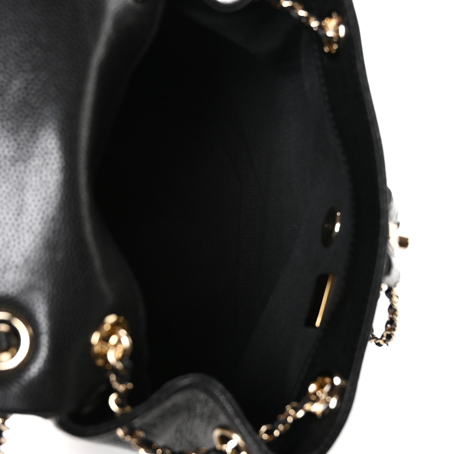 Shiny Caviar Quilted Medium Duma Pockets Drawstring Backpack Black