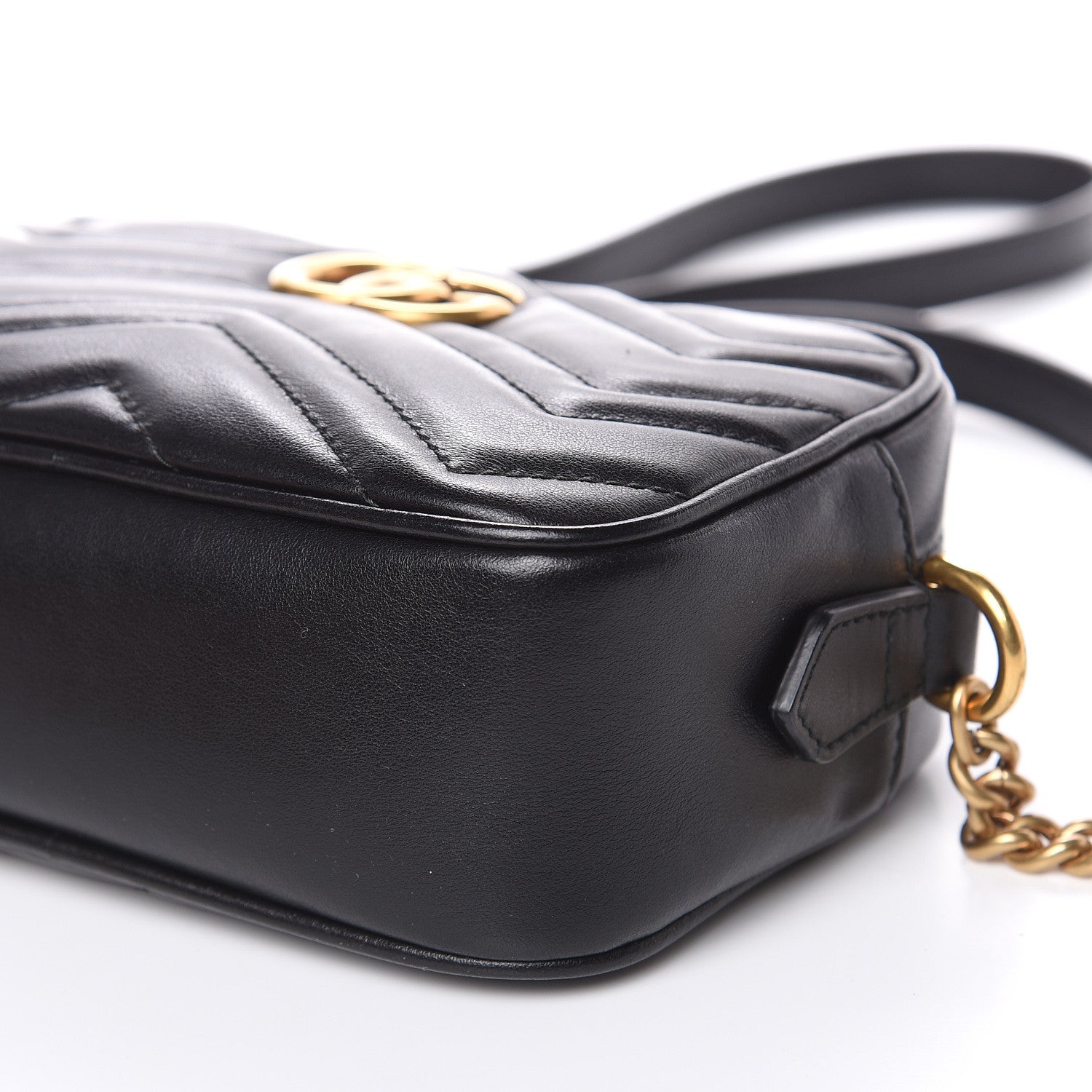 Gucci Calfskin Matelasse Mini GG Marmont Chain Shoulder Bag Black 9 of 11