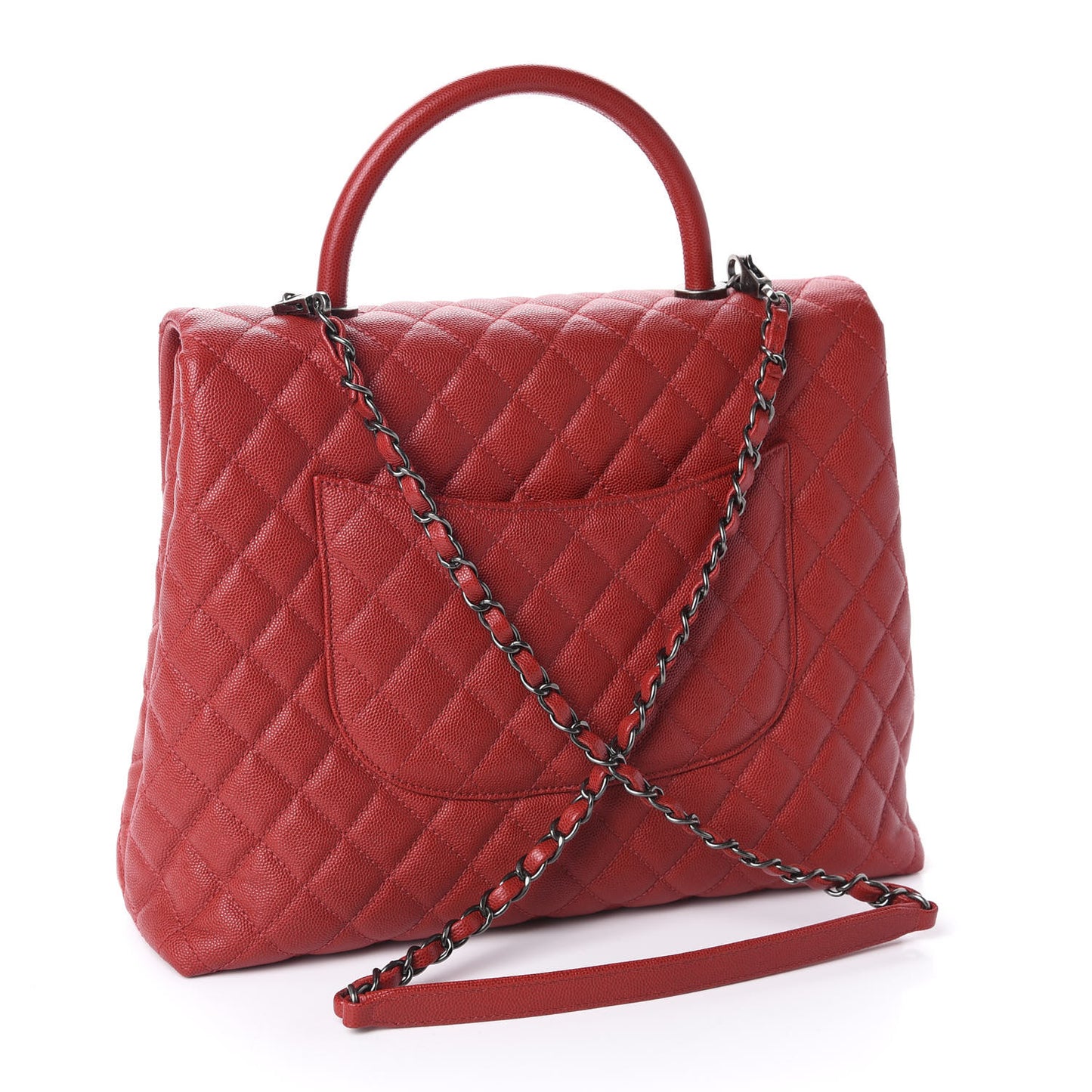 Caviar Quilted Large Coco Handle Flap Red