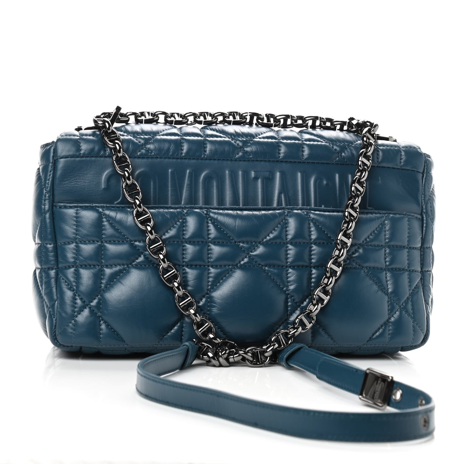 Christian Dior CHRISTIAN Calfskin Macrocannage Medium Caro Bag Steel Blue 3 of 9