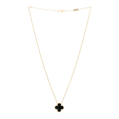 Van Cleef & Arpels 18K Yellow Gold Black Onyx Vintage Alhambra Pendant Necklace 4 of 5