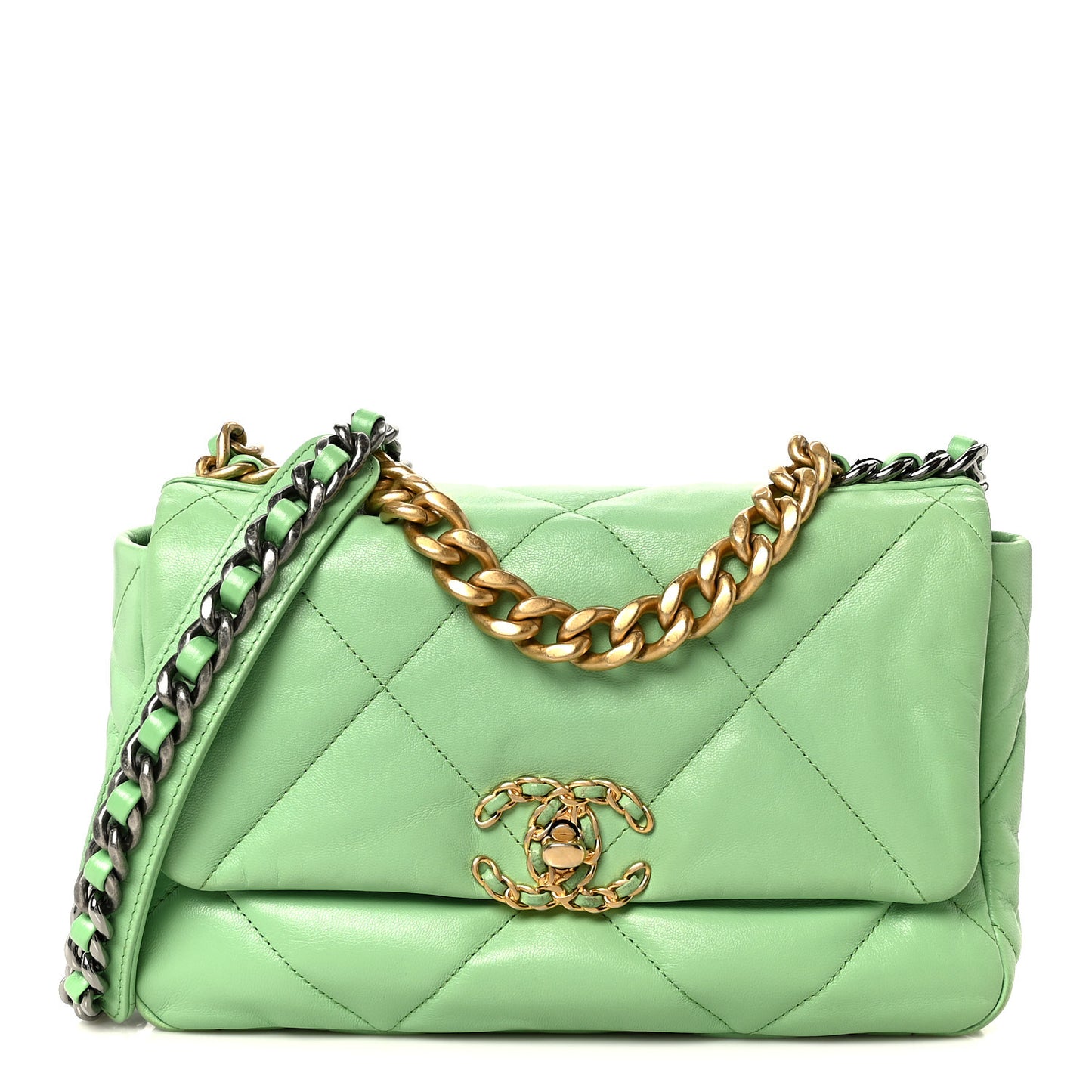Goatskin Quilted Medium Chanel 19 Flap Light Green