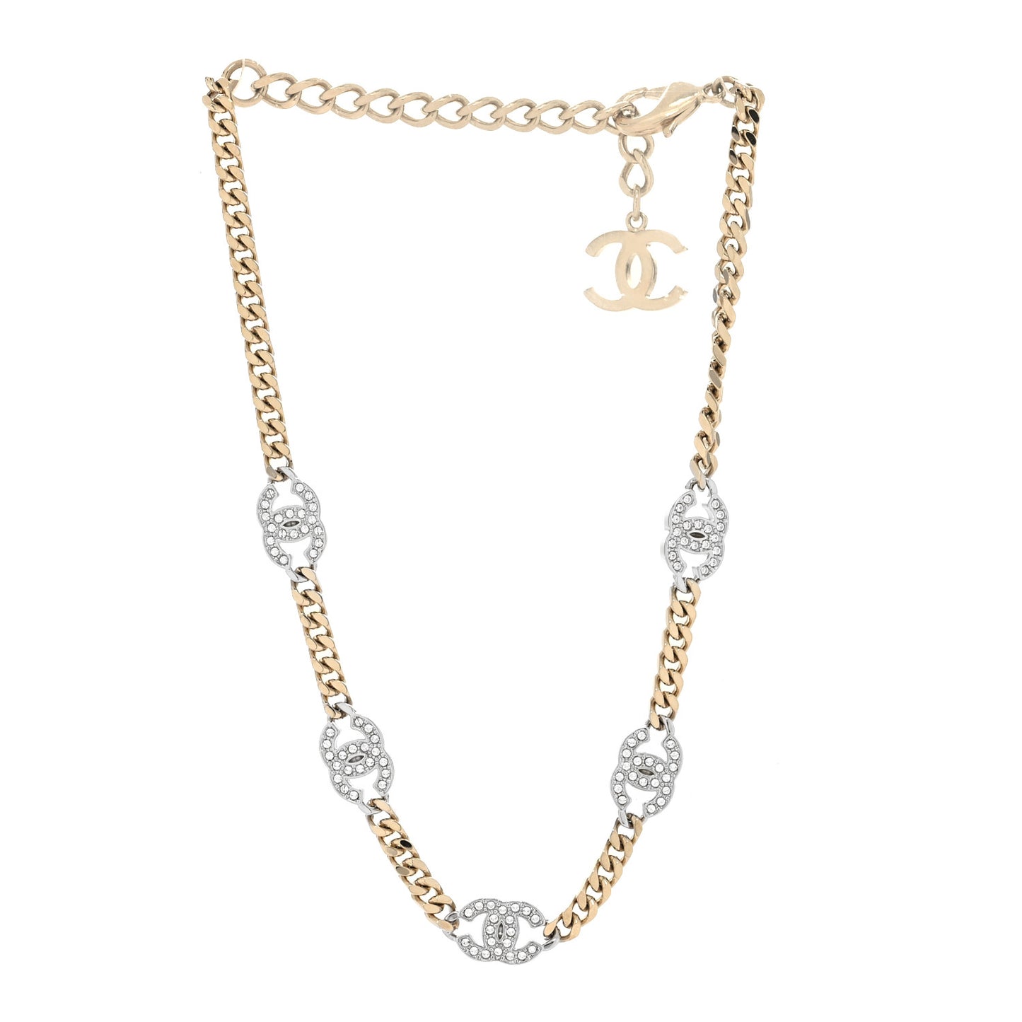 Crystal Chain CC Link Choker Gold Silver