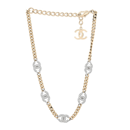 Chanel Crystal Chain CC Link Choker Gold Silver 3 of 5