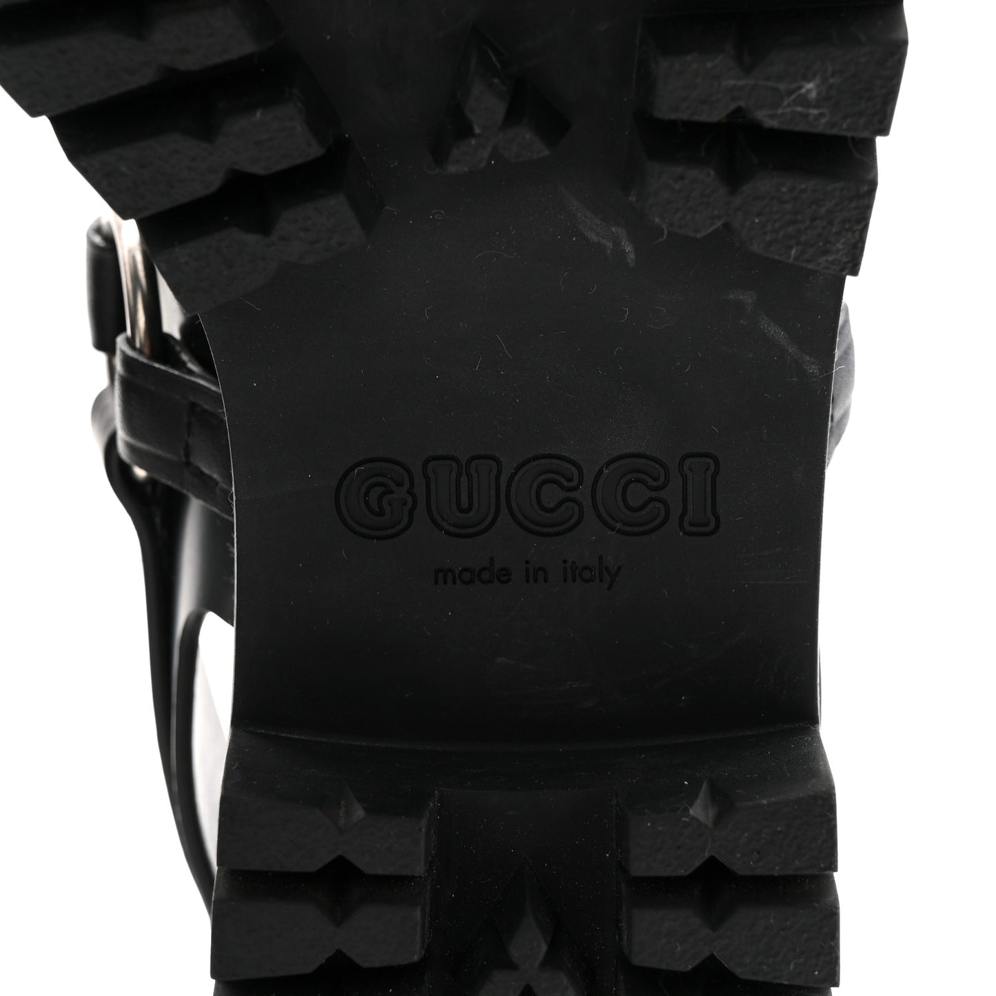 Calfskin Horsebit Bria Lug Sole Sandals 35.5 Black