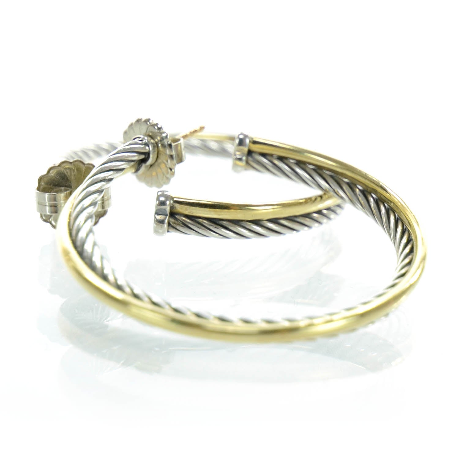 David Yurman 18k Gold Sterling Silver Crossover Cable Hoop Earrings 3 of 6