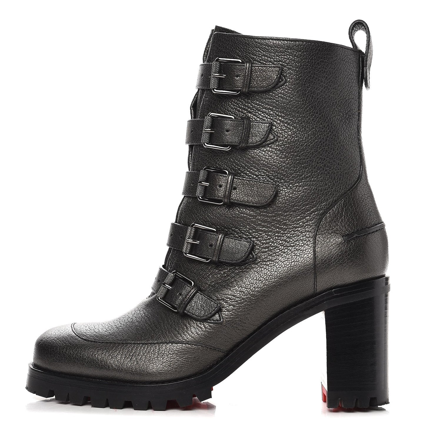 Grained Metallic Nappa Who Walks 70 Combat Ankle Boots 35 Black
