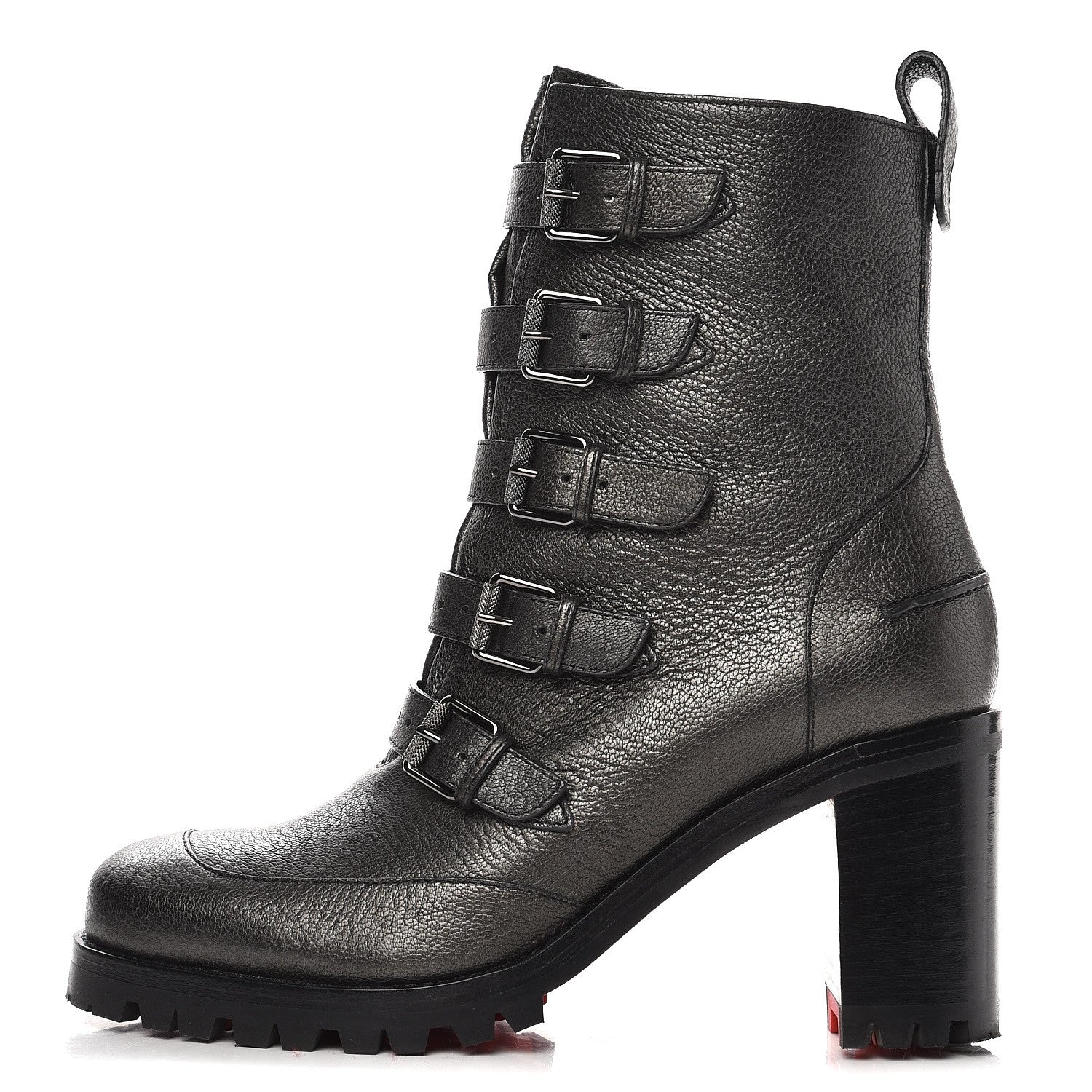 Christian Louboutin Grained Metallic Nappa Who Walks 70 Combat Ankle Boots 35 Black 1 of 8